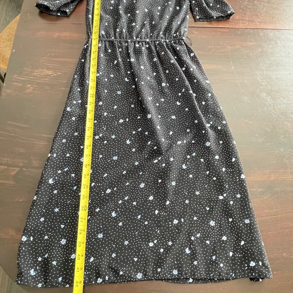 Vintage Floral Polka Dot Puff Sleeve Midi Dress Sheer Black Size 7/8 Cottagecore - Picture 9 of 9